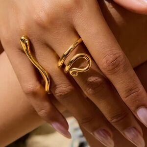 Serpent Snake Serpentine Double Ring 18k Gold-Plated Ss Unique | NWOT